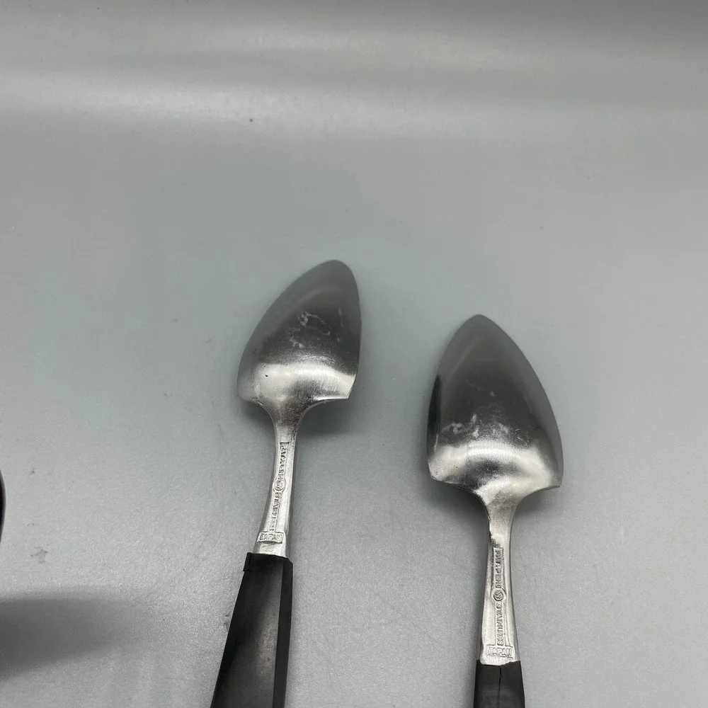 Vintage MCM‎ Grapefruit Spoons Set of 2 Serrated Stainless Japan Black Handle